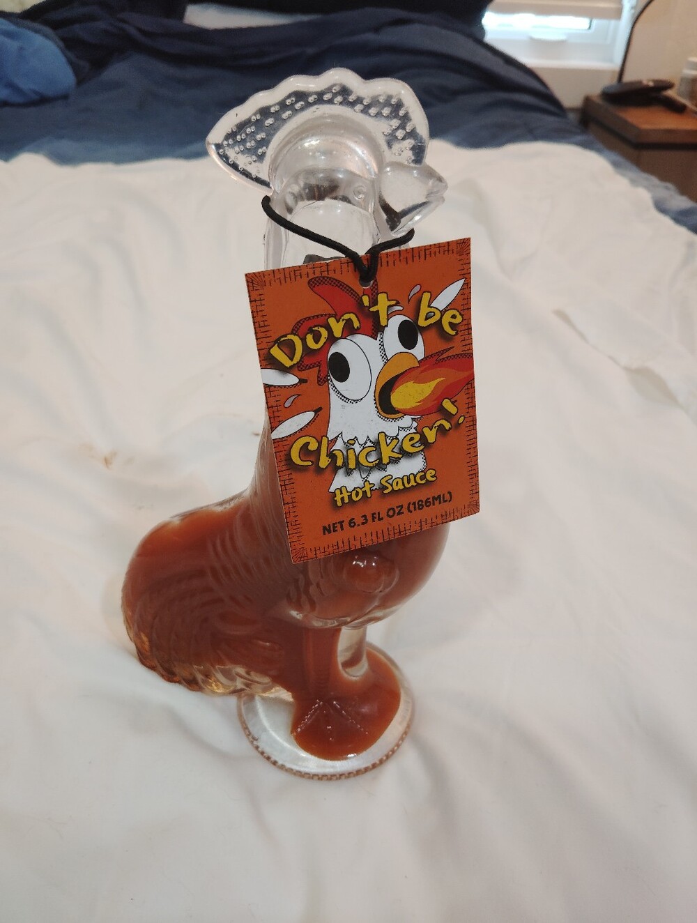 Don't Be Chicken! Hot Sauce in Brown Glass Rooster Bottle